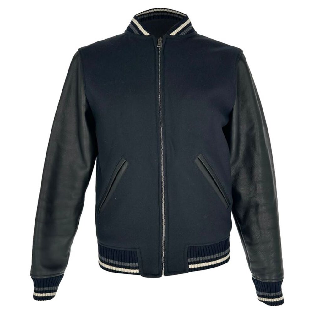 A.P.C. Copper Zip-Up Letterman Jacket in Black Wool